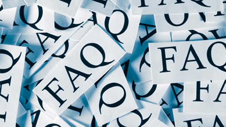 許多常見問題卡片，黑色文字在淺色背景上。