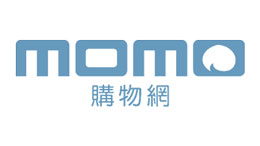 Momo的標誌，藍色字體，白色背景。