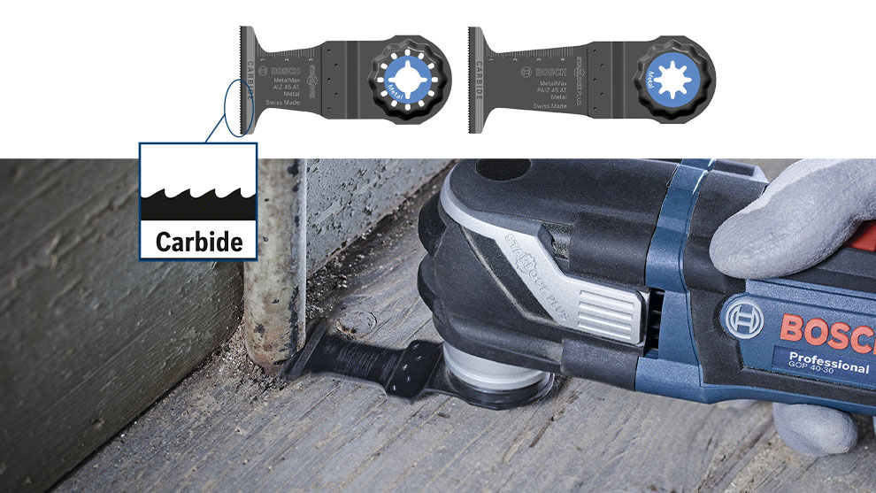 博世專業工具用碳化鈦刀片切割木材。