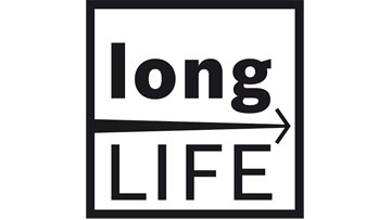 黑色字母“long LIFE”的標誌，背景為白色。