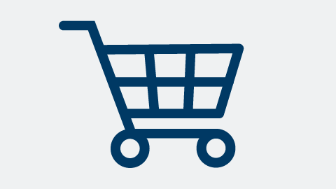 一個在明亮背景上以深色設計的風格化購物車，設計簡單明瞭。