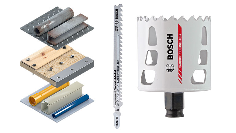 博世專業工具：孔鋸、鋸片、金屬和木材。