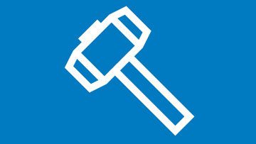 白色錘子在藍色背景上，象徵博世專業。